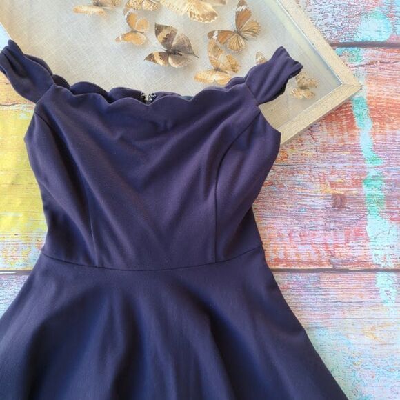 Modcloth Navy Forever Fave Scalloped Off the Shoulder A-line Midi Dress Small - Picture 6 of 12